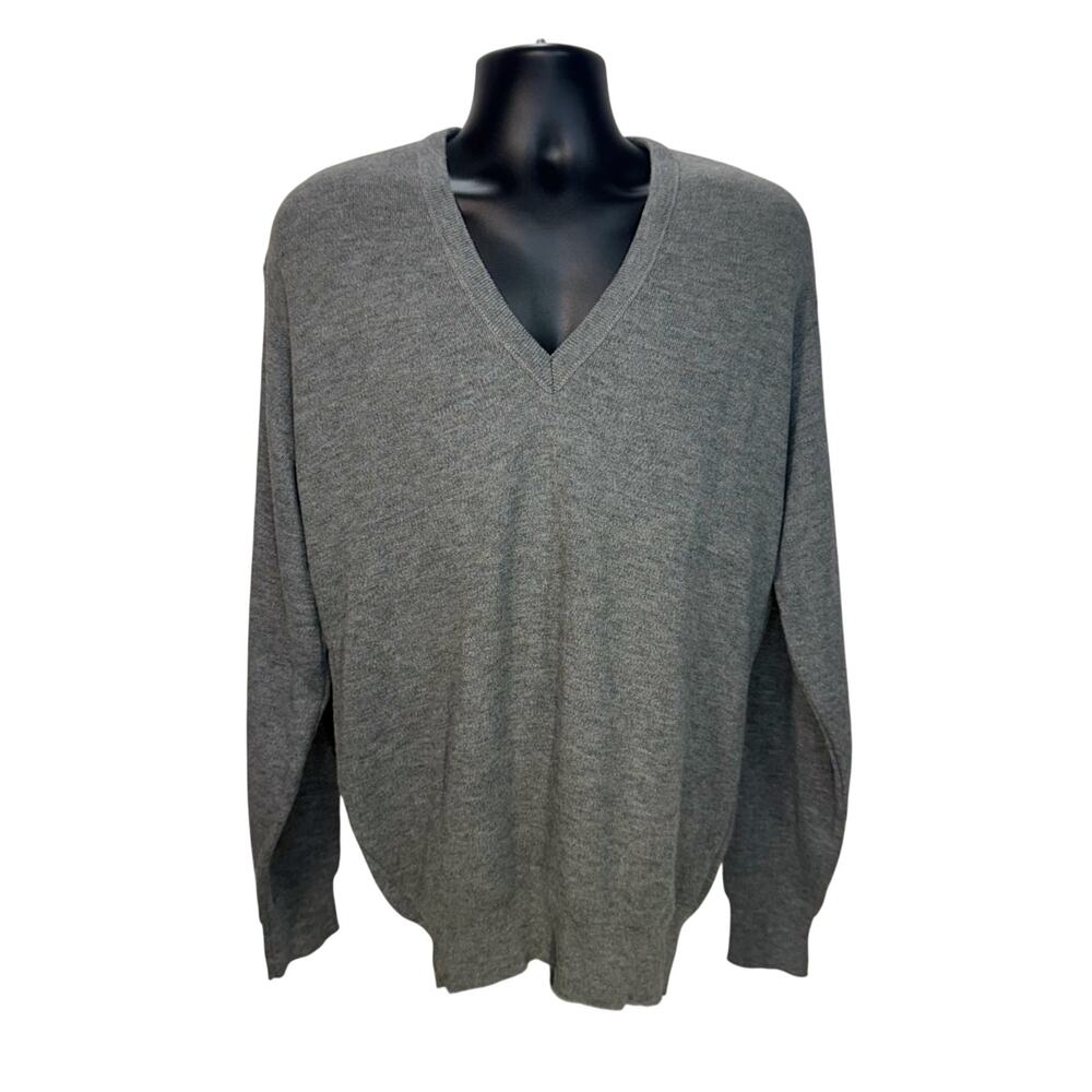 Vintage Jantzen Grey V-Neck Sweater Men’s XL Oversized Retro 90s Made in USA